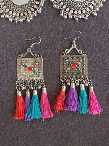 Boho Ethnic Oxidized Earrings Set of 2