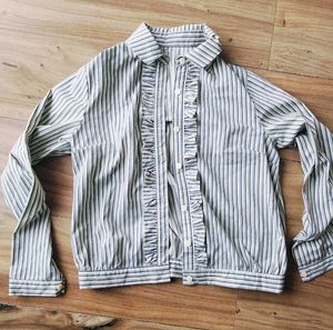 Striped Ruffle Button-Up Shirt