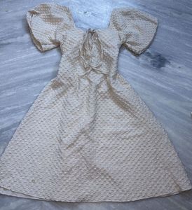 Cream Textured Puff Sleeve Dress