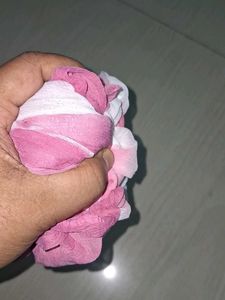 Pink & White Fabric Rose Hair Tie
