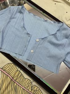 Cute Blue Ribbed Cropped Cardigan