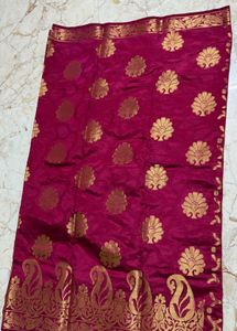 Elegant Pink Silk Saree with Gold Border