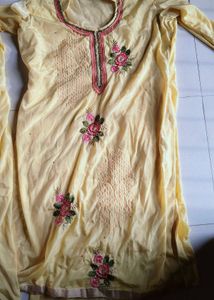 Yellow Embroidered Kurta with Pants