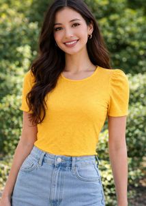 Yellow Textured Puff Sleeve Top