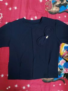 Navy Blue Top with Bow Accent