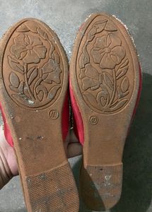 Red Embroidered Ethnic Footwear