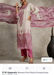 Elegant Pink Muslin Kurta Set with Dupatta