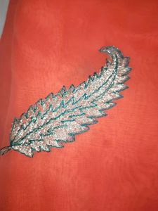 Orange Saree with Silver Embroidery