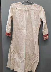 Cream and Red Embroidered Kurta