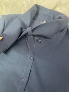 Stylish Blue Bow Neck shirt