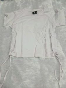 White Ruched Drawstring T-Shirt
