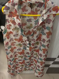 Chic Butterfly Print Sleeveless Blouse