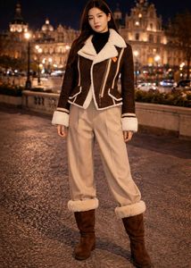 Women Shearling Aviator Suede Jacket