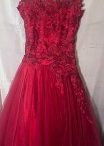 Red Floral Embroidered Gown