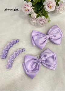 Cute Lavender Bow &amp; Flower Hair Clips Set