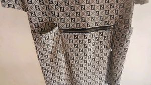Chic Monogram Print Dress with Zipper Pockets