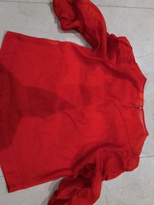 H &amp; M Red Ruffle Sleeve Top brand new