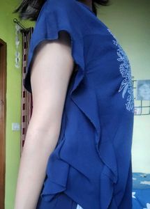 Flowy Blue Top with Floral Print