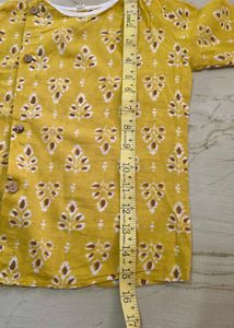 Yellow Printed Cotton Kurta and pyjama set