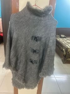 Gray Faux Fur Poncho