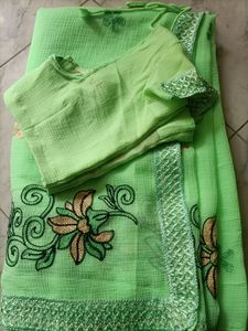 Beautiful Green Pista Colour Saree
