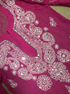 Pink mirror work Embroidered Kurta