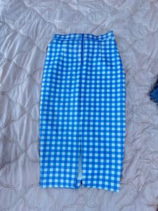 Blue Gingham Pencil Skirt