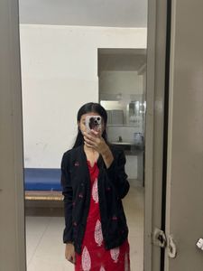 Cute Cherry Embroidered Black Cardigan