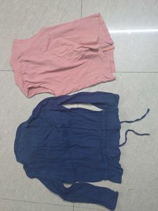 Blue Textured Button-Up Top