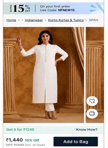 Span Elegant White Kurta for Women
