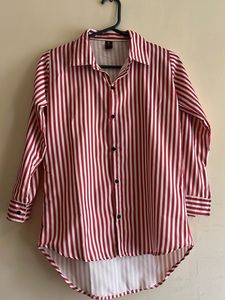 Classic Red &amp; White Striped Button-Up Shirt
