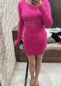 Pink Dress with Embellished Waistline