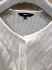 Women's White Ribbed Button-Up Tank Top