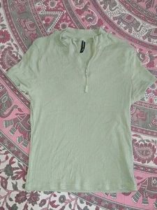 Ribbed Zip Neck Top