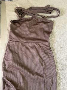 Brown Ribbed Midi Dress