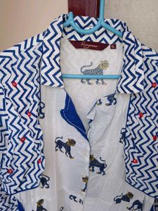 White Dress with Blue Animal Print