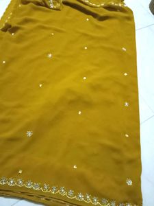 Elegant Mustard Embroidered Saree