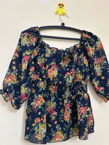 Floral Off-Shoulder Smocked Crop Top