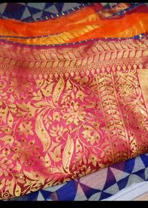 Beautiful Pink & Gold Woven Saree