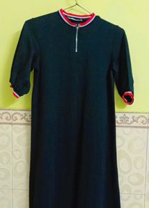 Black Long One Piece Dress With Red Strip On Neck