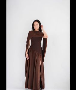 Elegant Brown Gown with Drape