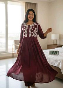 Maroon Embroidered Kurta Dress