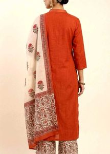 Orange Kurta Set with Floral Dupatta