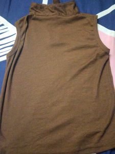 Brown Sleeveless Turtleneck Top