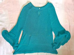 Teal Bell Sleeve Knit Sweater