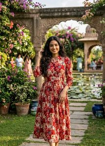 Beautiful Red Floral Ethnic Gown