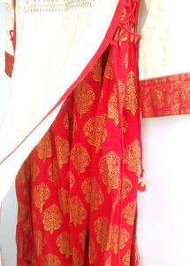 Elegant Cream Kurta with Red joint Skirt