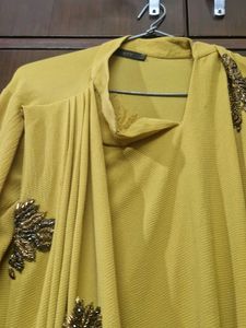 Elegant Mustard Draped Dress Size M