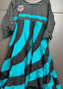 Chic Black & Teal Striped Kurta