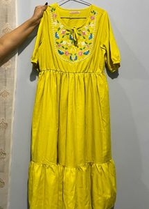 Vibrant Yellow Embroidered Maxi Dress